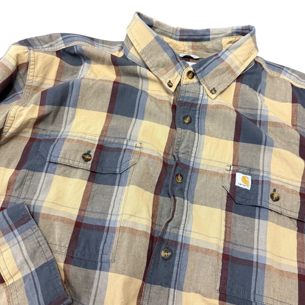 Carhartt Mens Plaid Button Down Shirt‎ 2XL Original Fit 104447 DKH Tan Blue
